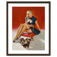 Pinup Sexy Girl Playing With Her Little Cats