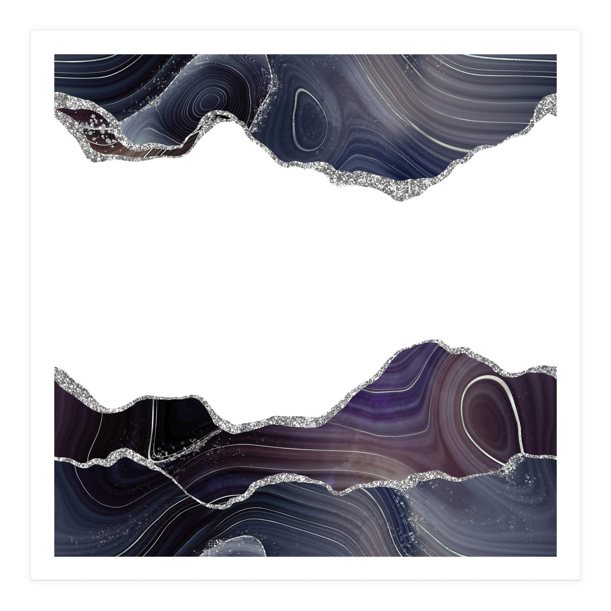 Black & Silver Glitter Agate Texture 08  (Print Only)