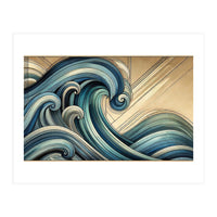 Art Deco Blue Ocean Waves (Print Only)