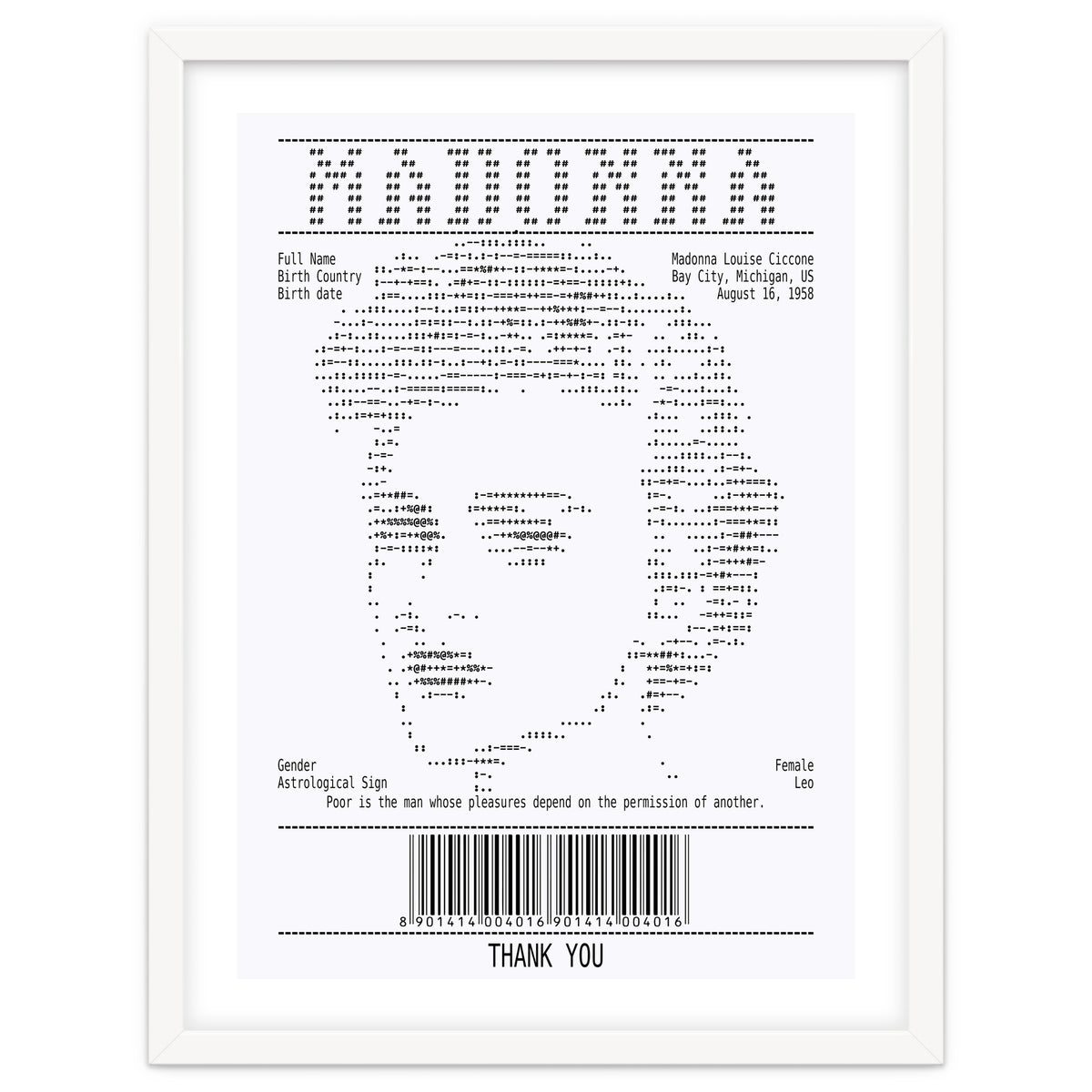 Receipt Art Madonna
