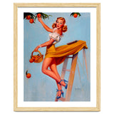 Pinup Sexy Woman Picking Oranges On A Tree Branch thumbnail