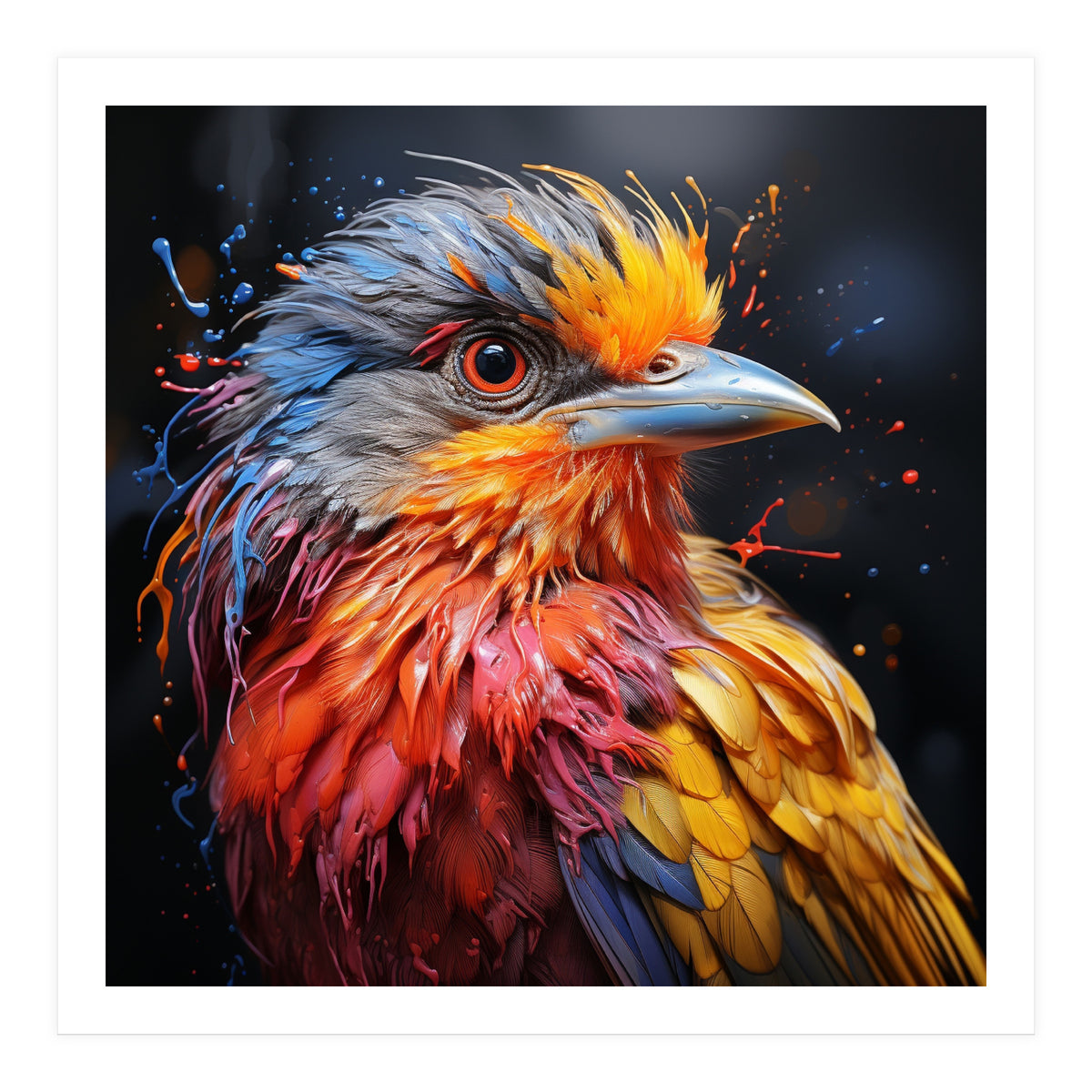 Vibrant Bird With Colorful Splatter Paint  (Print Only)