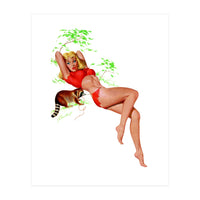 Pinup Girl With A Naughty Racoon (Print Only)