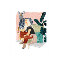 Zebra Hangout | Wildlife Urban Jungle Décor | Banana Leaves Monstera Plant Lady Fashion  (Print Only)