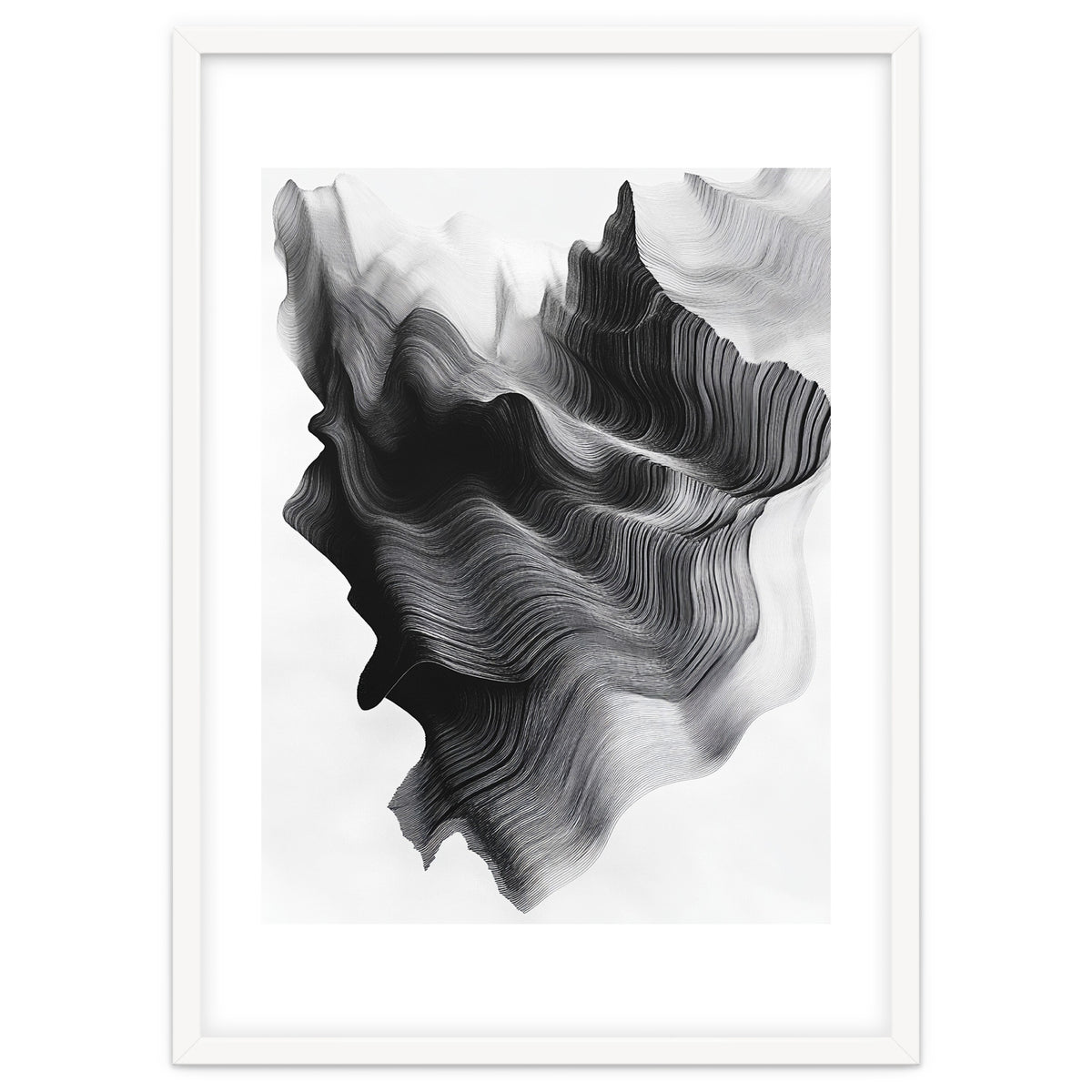 Abstract Black And White Wavy Lines Forming Organic Shapes