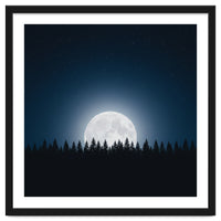 Midnight Serenity: Full Moon Over Forest Silhouettes