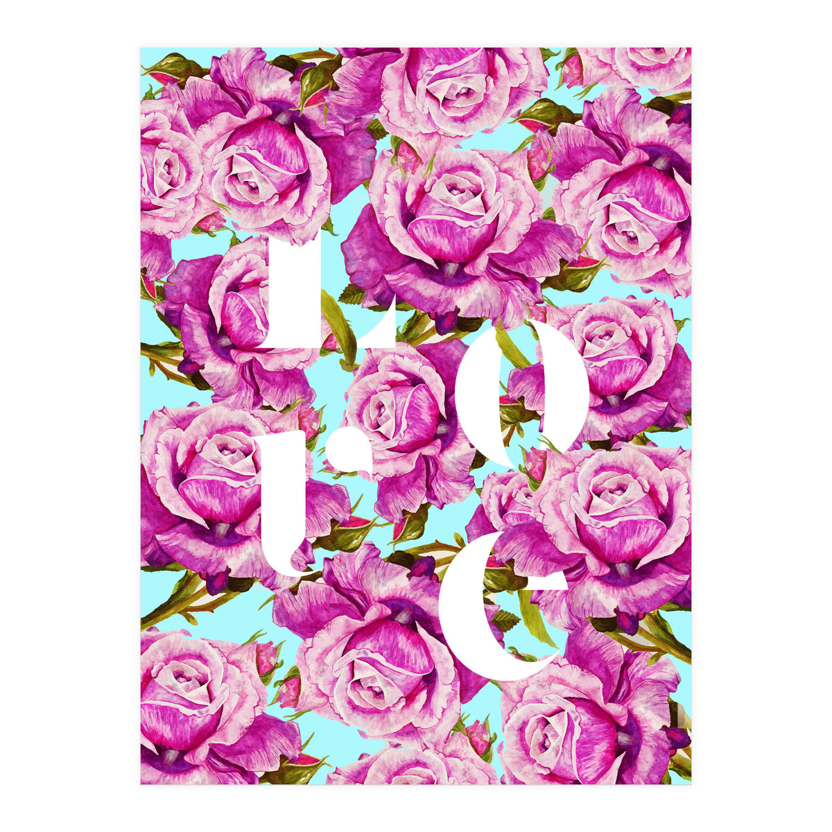 Love, Floral Typography Valentine's Graphic Design, Eclectic Modern Boho Botanical Rose Illustration (Print Only)