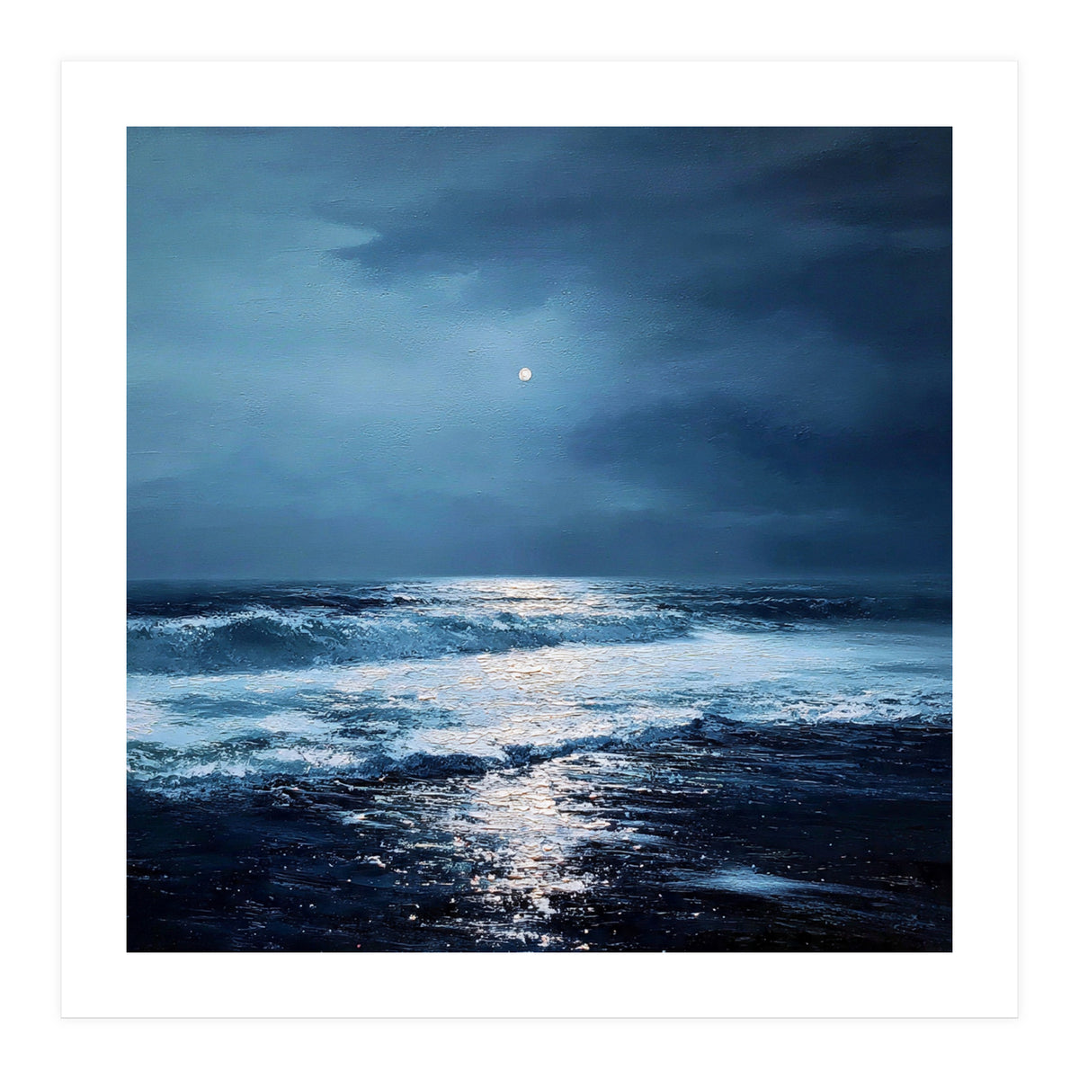 Midnight Seascape with Moonlight Reflecting (Print Only)