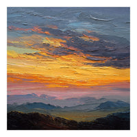 Vibrant Golden Hour Horizon Over Distant Mountain Ridges (Print Only)
