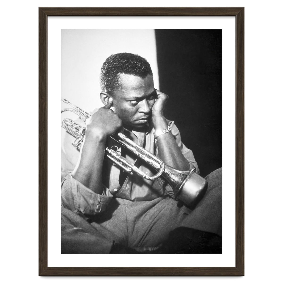 Jazz trumpeter Miles Davis early in his career playing in New York City, circa 1955.