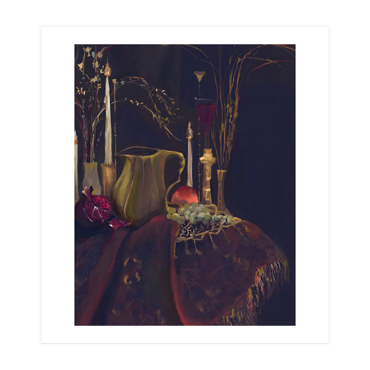 Dark Baroque Table still life moody still life oils (Print Only)