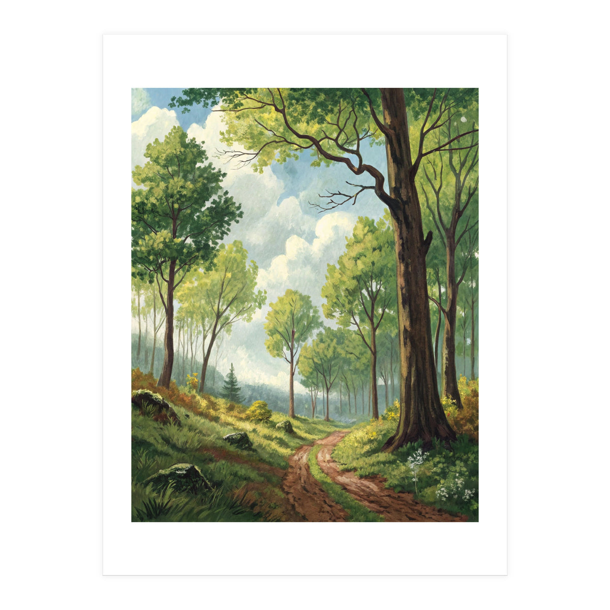 Vibrant Summer Forest Landscape Painting (Print Only)