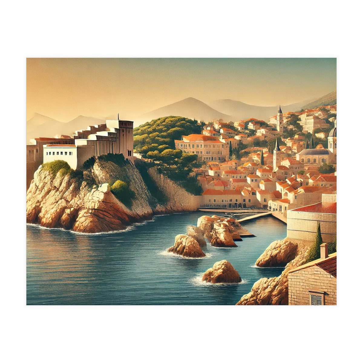 Vintage Croatia, Dubrovnik Coastal Poster (Print Only)