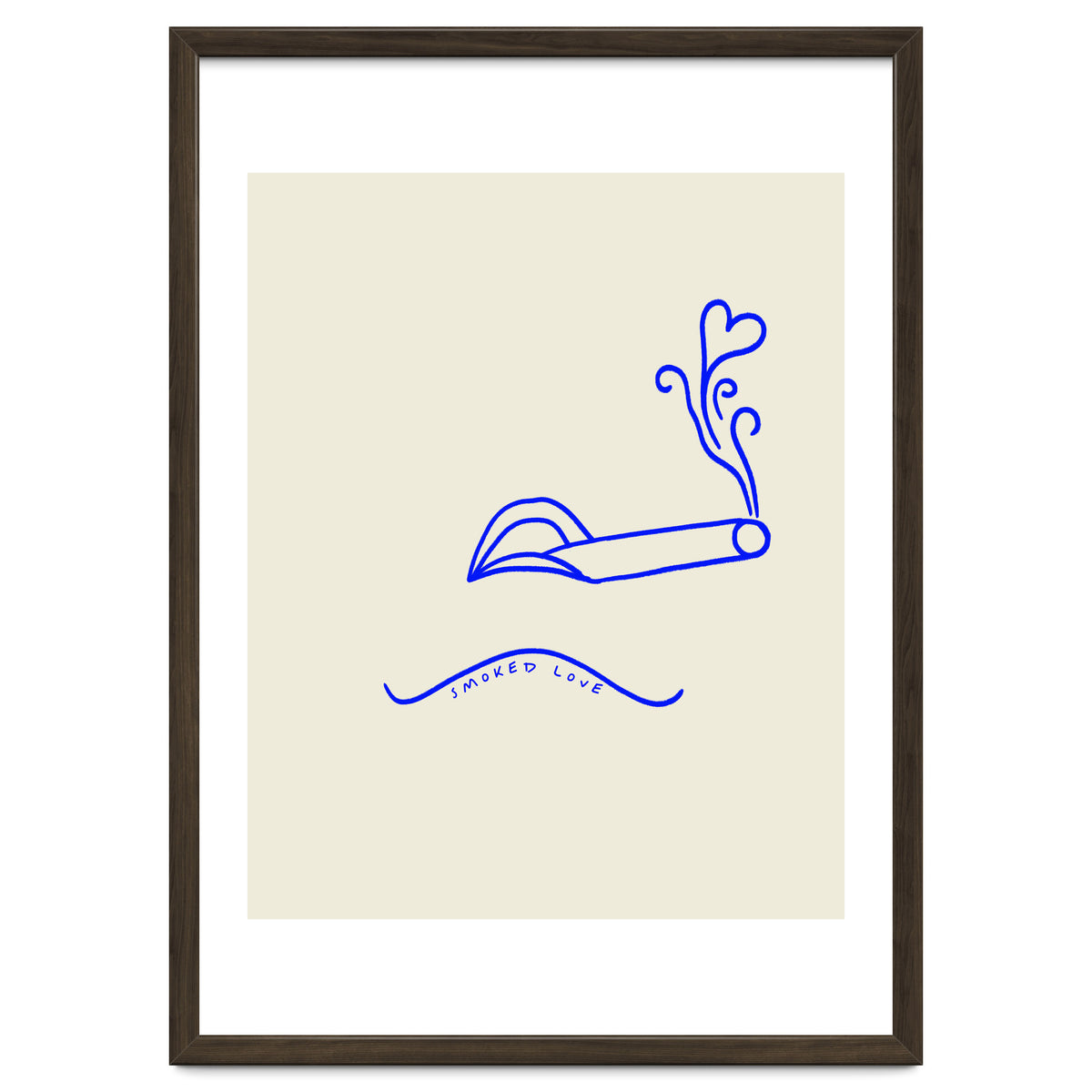 Smoked Love, Line Art Drawing Sketch, Minimalism Doodle Woman Cigarette Cigar Smoke, Eclectic Bohemian Framed