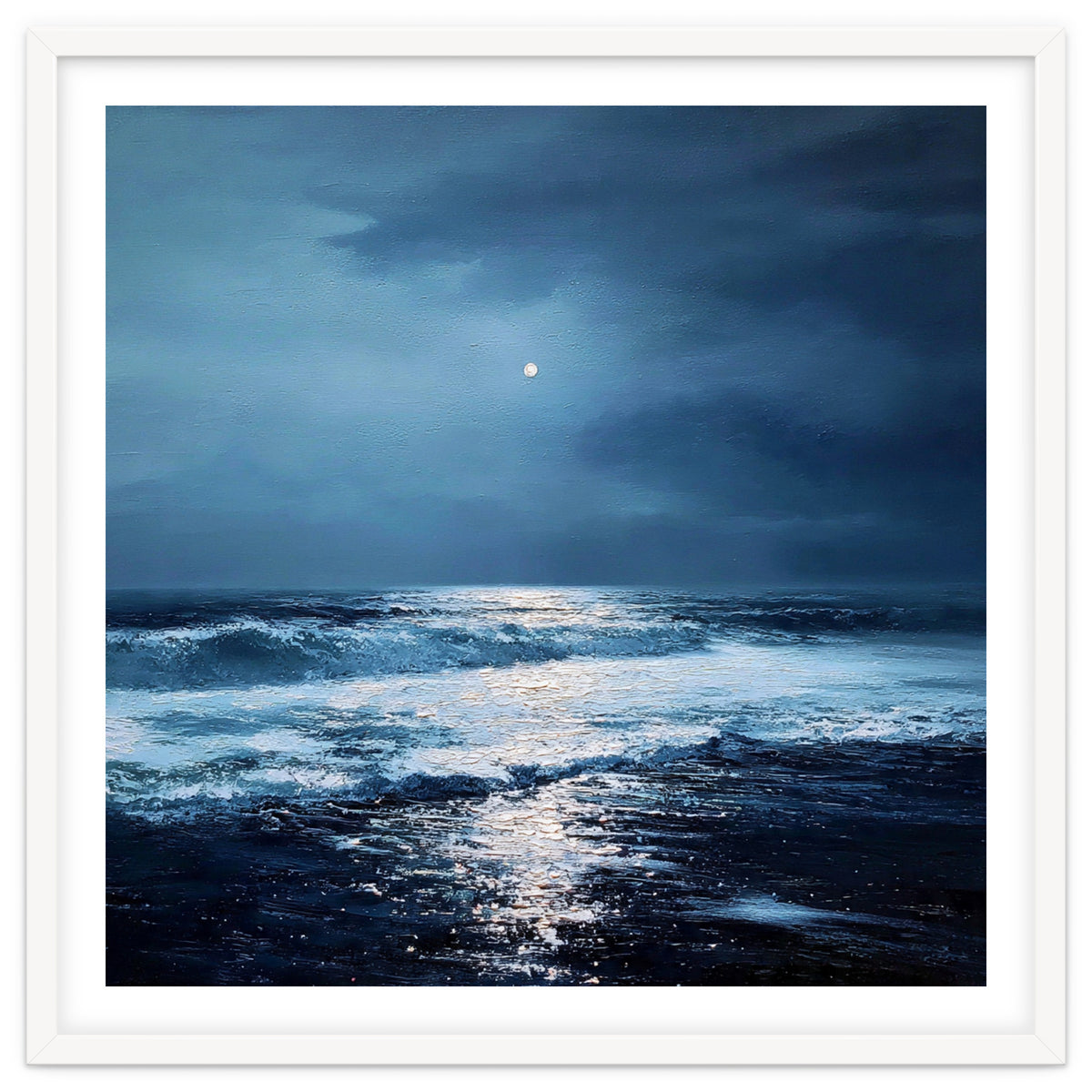 Midnight Seascape with Moonlight Reflecting