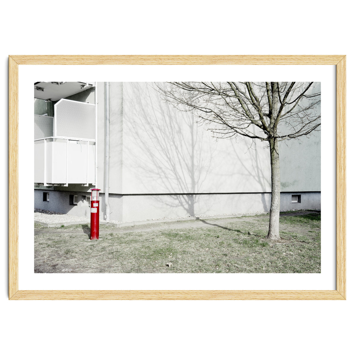 Red light pole and Tree shadow on the wall