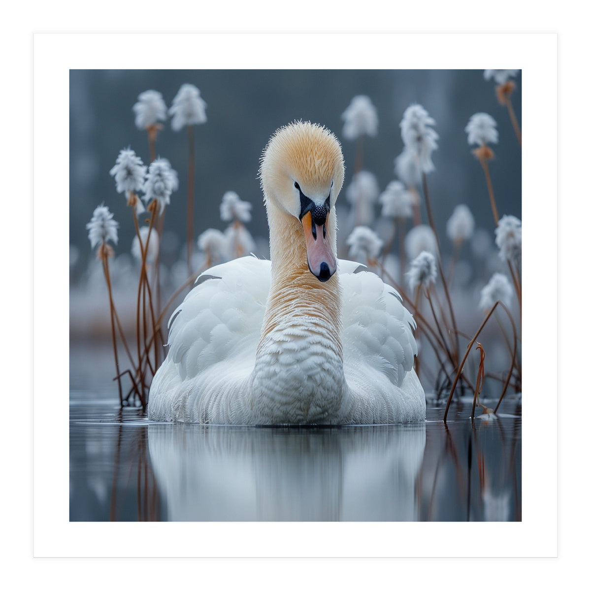 Swan Floating Serene On Calm Water (Print Only)