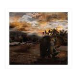 Elephant Scenic Golden Sunset African Wildlife Landscape (Print Only) thumbnail