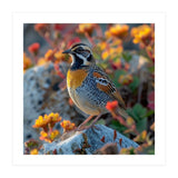 Bird Perched On A Rock With Flowers (Print Only) thumbnail