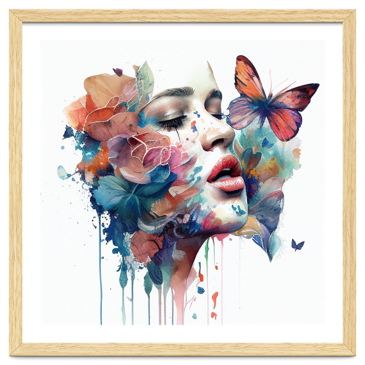 Watercolor Floral Woman Face #1