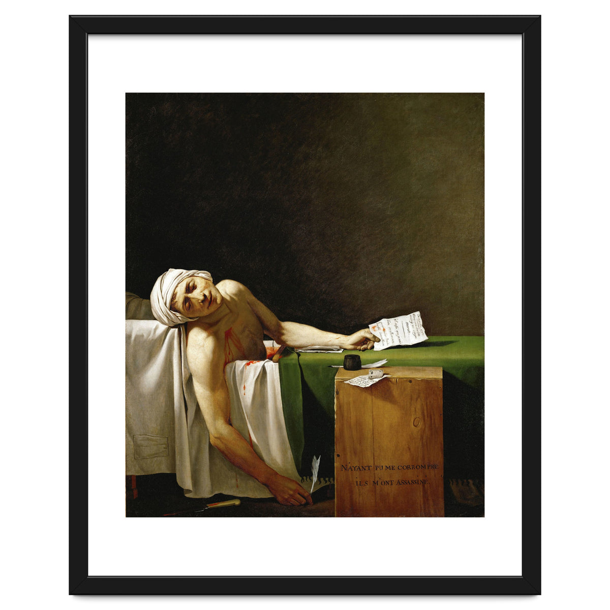 Jean Paul Marat, dead in his bathtub, assassinated by Charlotte Corday in 1793. JACQUES LOUIS DAVID.