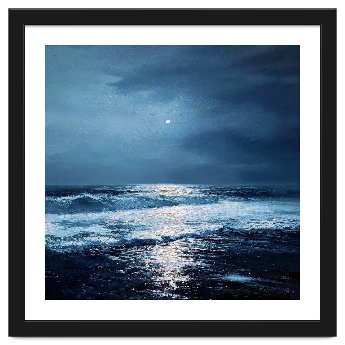 Midnight Seascape with Moonlight Reflecting