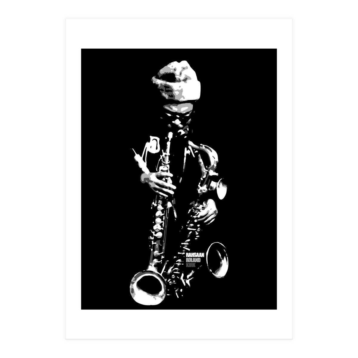 Rahsaan Roland Kirk Jazz Music Legend in Grayscale (Print Only)