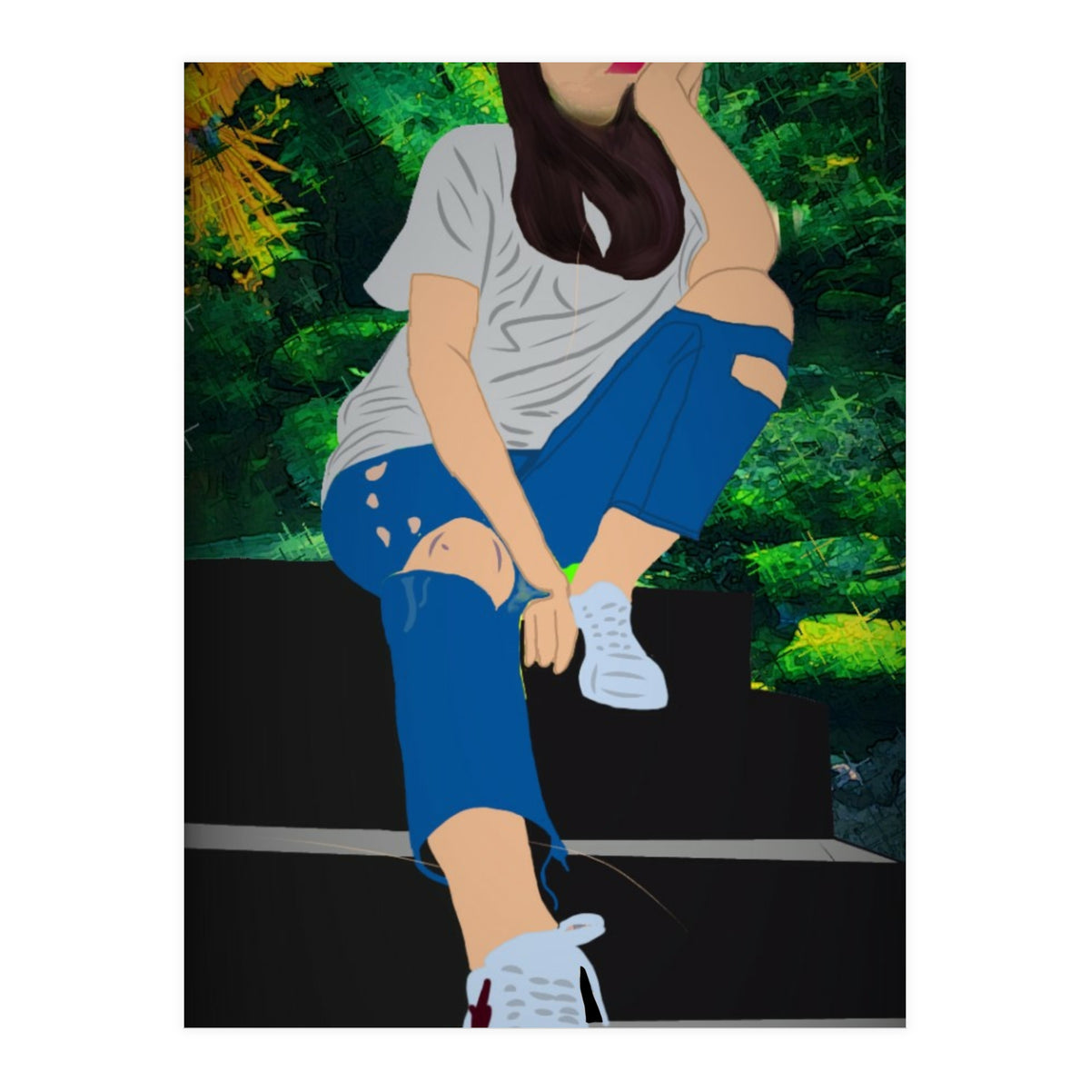 A Girl Sitting On A Step (Print Only)