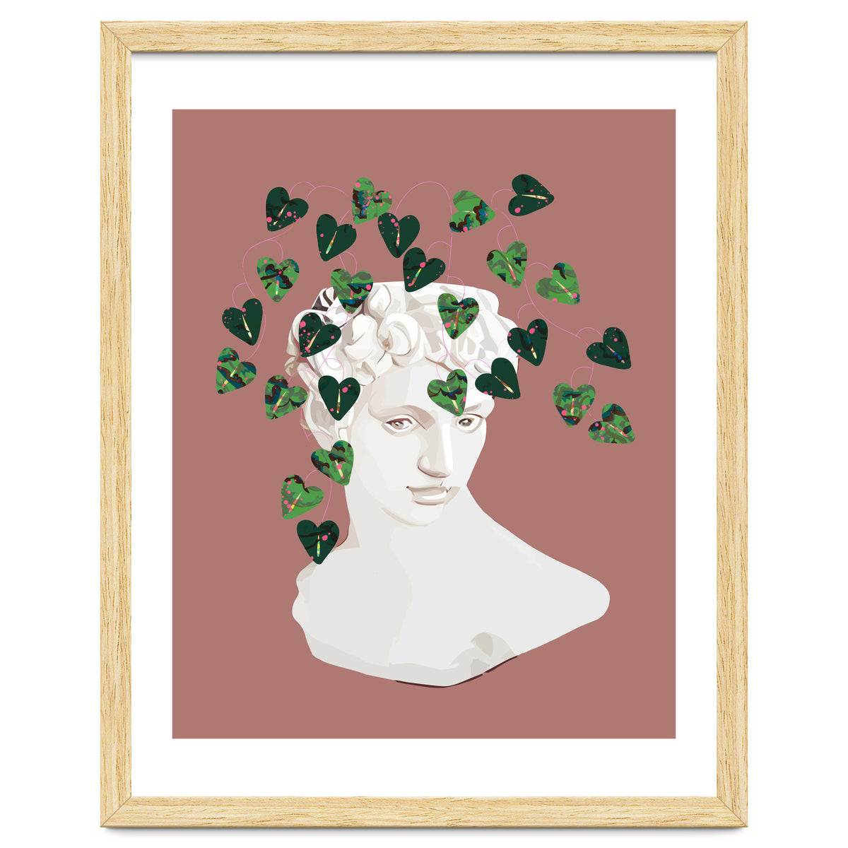 Roman Planter, Plant Pot, Botanical Nature Victorian Statue Face, Eclectic Bohemian Plant Lady Illustration