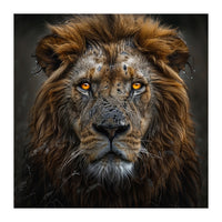 Majestic Lion With Glowing Eyes Close Up Portrait (Print Only)