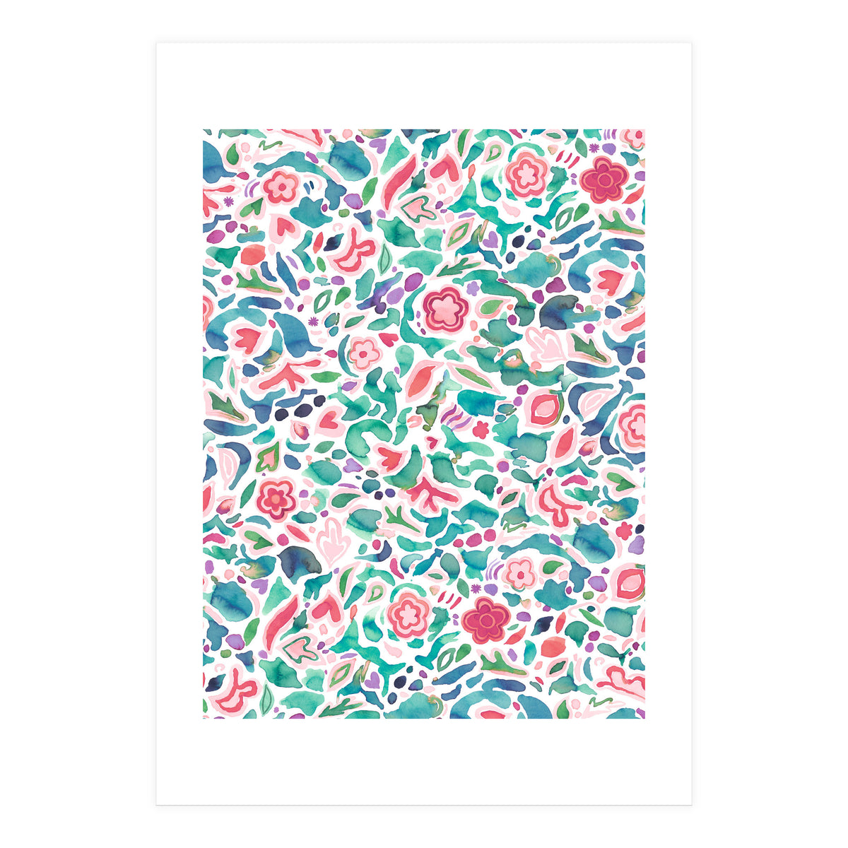 Primitive Flowers Green Coral (Print Only)