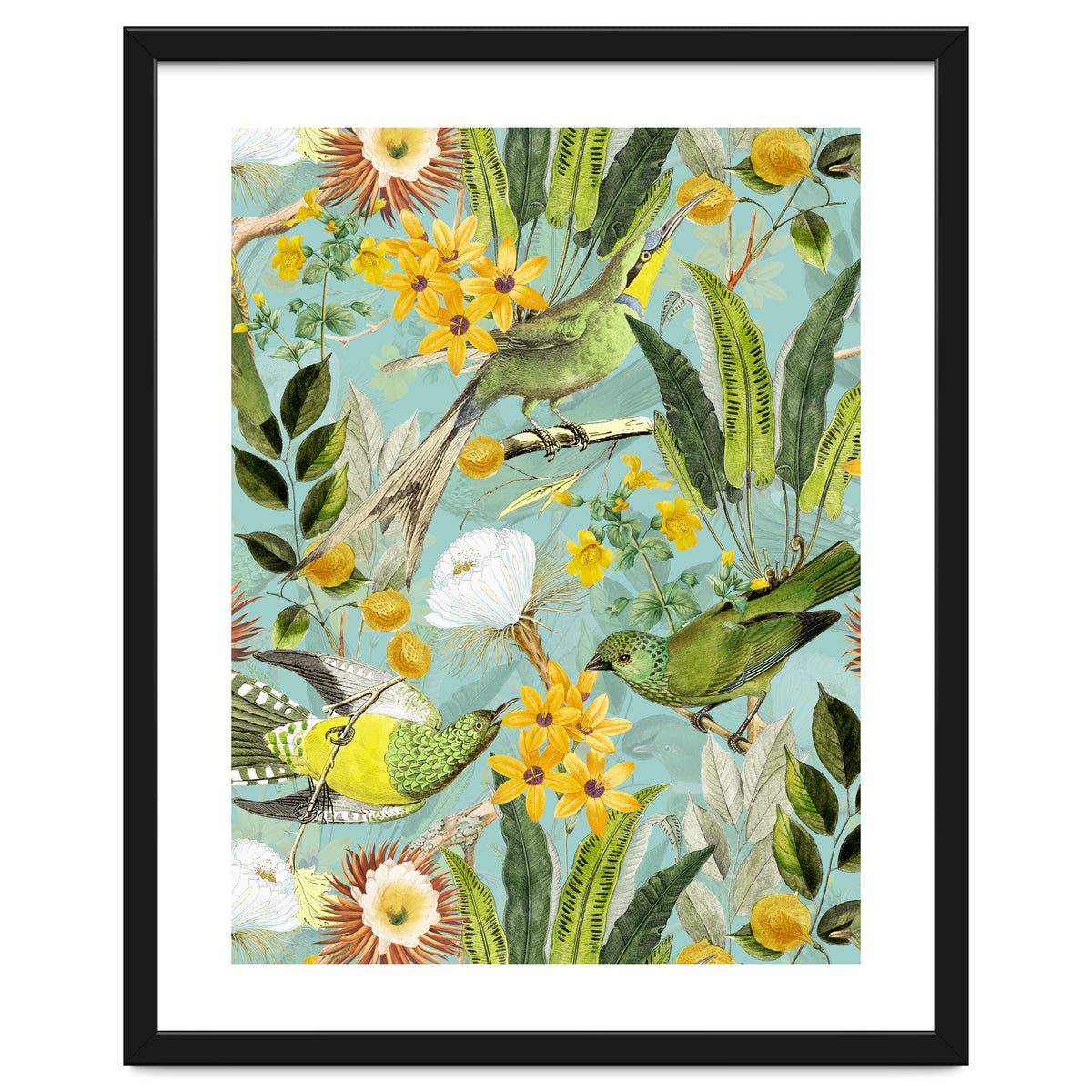 Exotic Birds in Flower Jungle