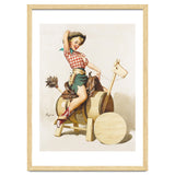 Pinup Cowgirl Riding A Wooden Horse Made Of Barrel thumbnail