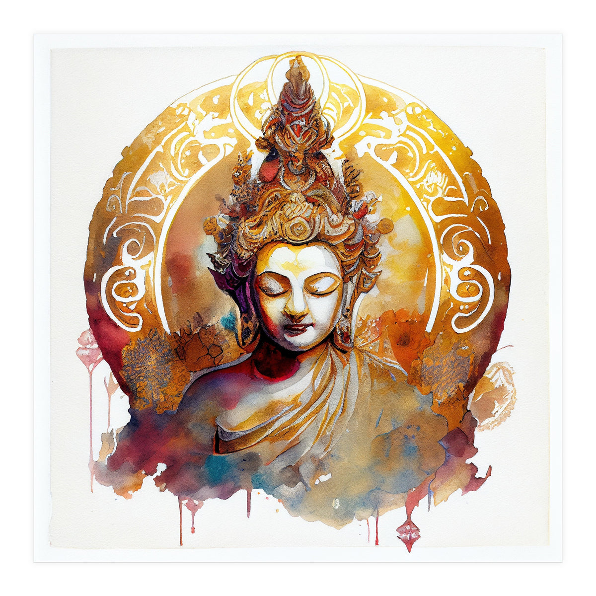 Golden Halo Buddha Portrait (Print Only)