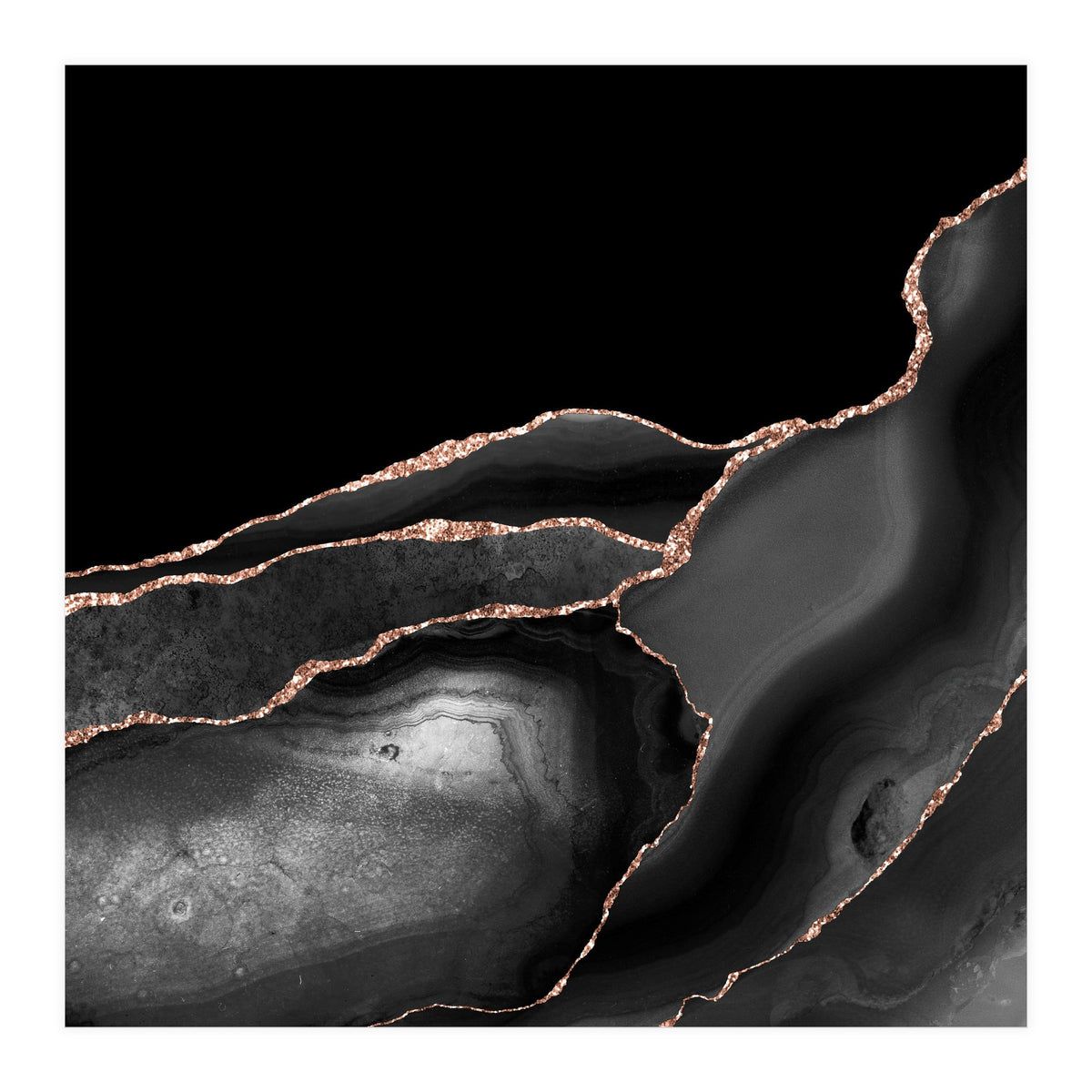 Black & Rose Gold Agate Texture 04  (Print Only)