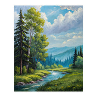 Serene Mountain River Landscape Oil Painting (Print Only)