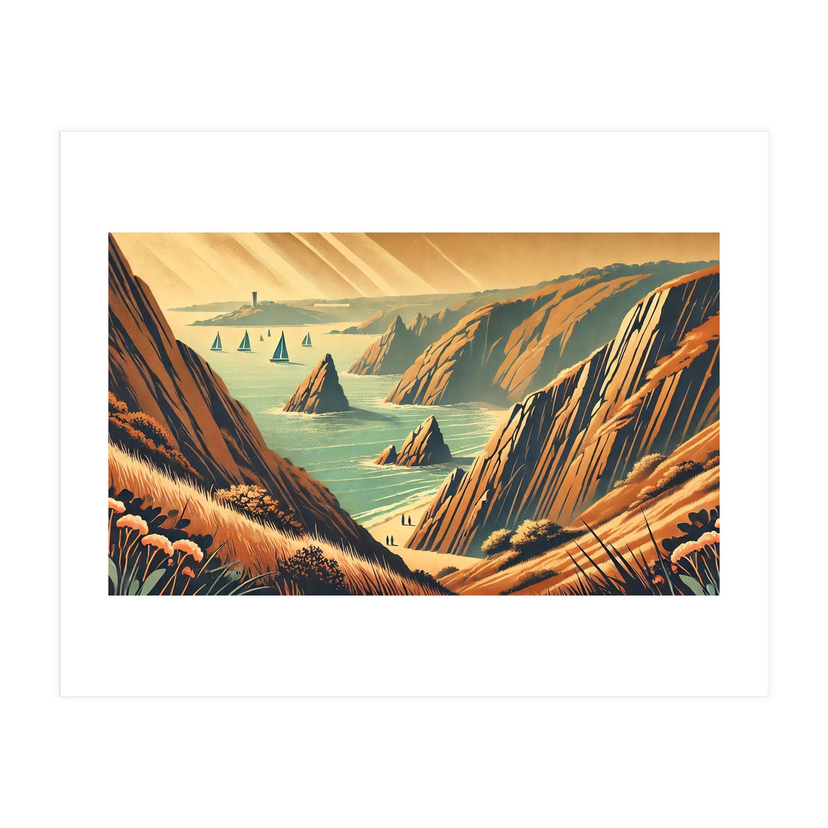 Vintage Cliffside Serenity Poster (Print Only)