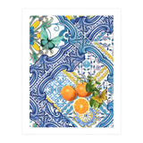 Mediterranean blue tiles, butterflies and citrus fruit (Print Only) thumbnail