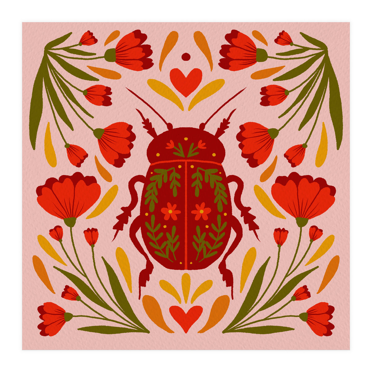 Beetle And Flowers (Print Only)