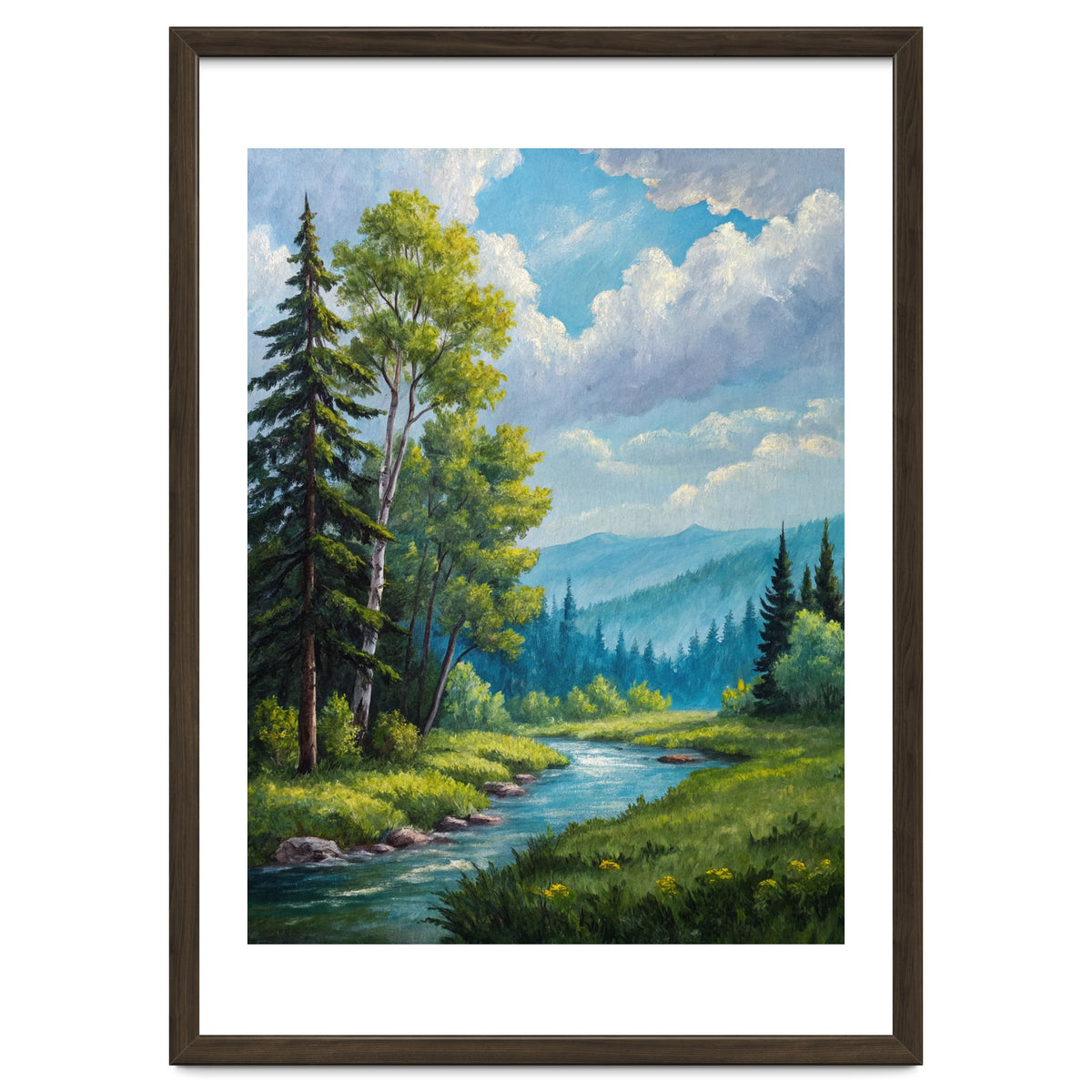 Serene Mountain River Landscape Oil Painting