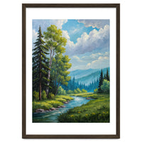 Serene Mountain River Landscape Oil Painting