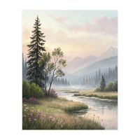Dreamy Alpine Valley Landscape Painting (Print Only)