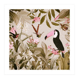 Vintage Exotic Birds Sepia Rainforest Flower Jungle (Print Only) thumbnail
