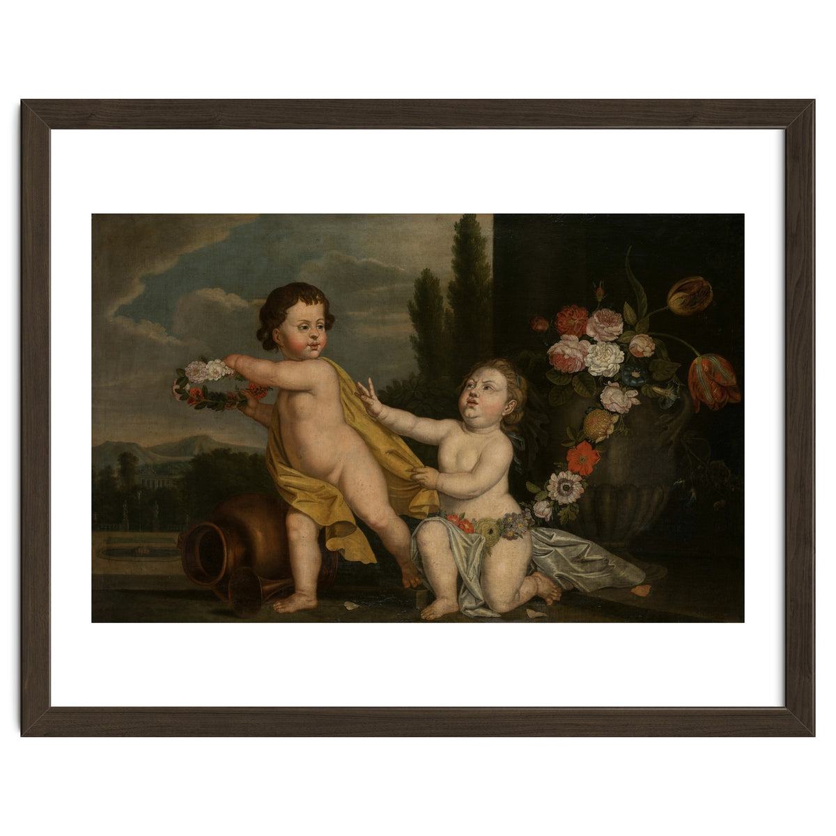 German Master (18th Century) – Two Putti with Garlands of Flowers