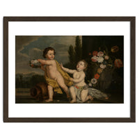 German Master (18th Century) – Two Putti with Garlands of Flowers