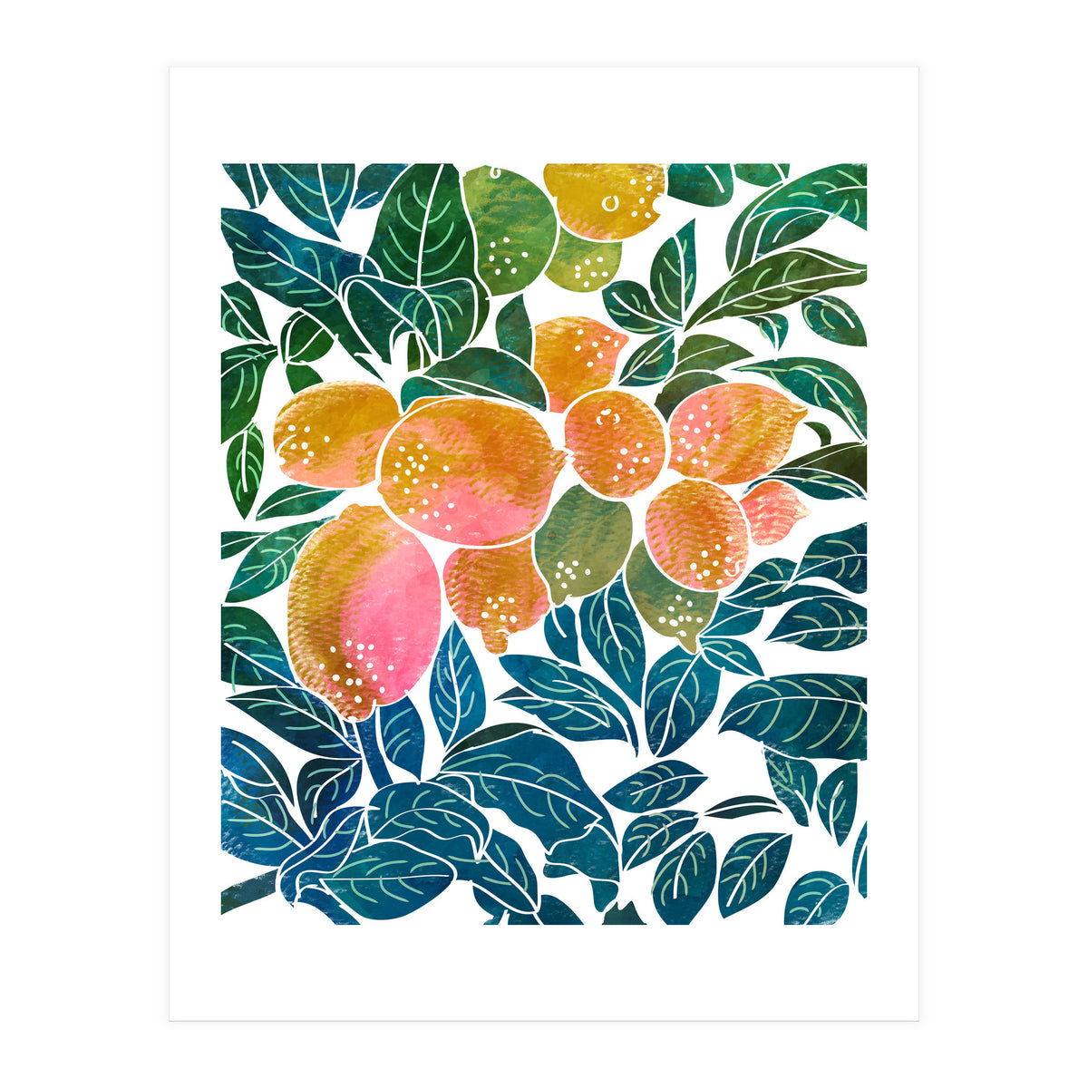 Lemons | Watercolor Modern Boho Botanical Painting | Pastel Summer Jungle Garden Juicy Fresh (Print Only)