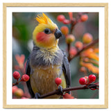 Cockatiel Bird Sitting On A Branch With Berries thumbnail