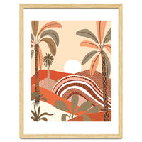 Epiphany, Pastel Rustic Sunrise Sunset, Bohemian Nature Landscape Illustration, Mountains Adventure Palm Trees