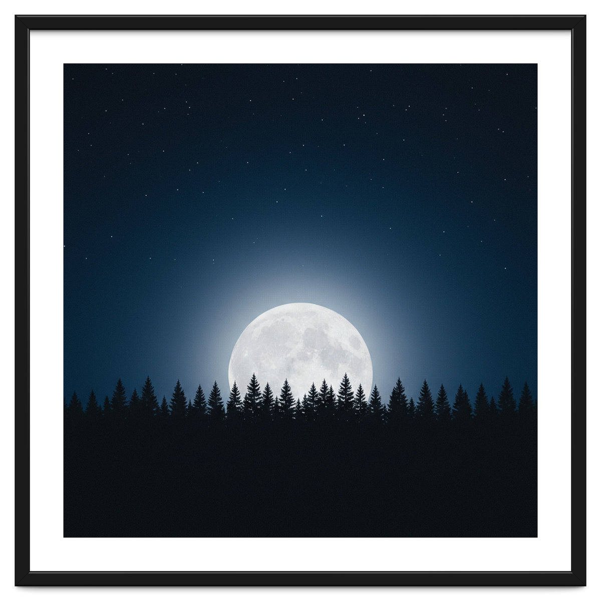 Midnight Serenity: Full Moon Over Forest Silhouettes