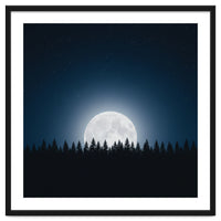 Midnight Serenity: Full Moon Over Forest Silhouettes